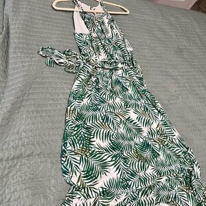LOFT Green Leaf Print Maxi Dress